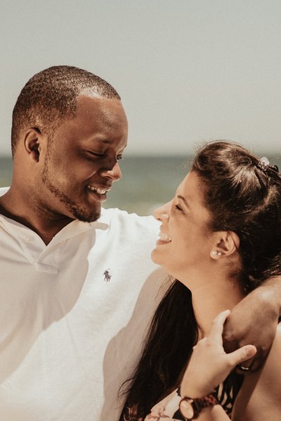 A smiling couple on the beach